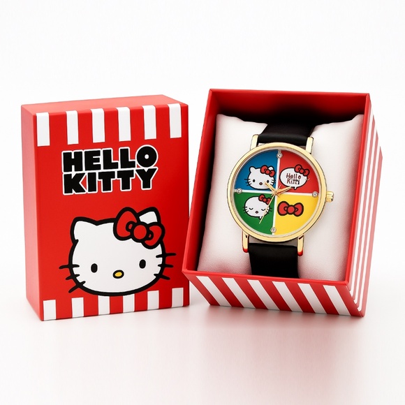 HELLO KITTY Sanrio Quartz Watch Gold Tone Multicolor Dial NIB Rhinestone Analog - Picture 1 of 7